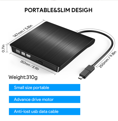External DVD CD  DVD-ROM CD-RW Player Portable External CD-RW Drive DVD-RW Burner Recorder Player for Laptop Desktop Computer with Storage Bag