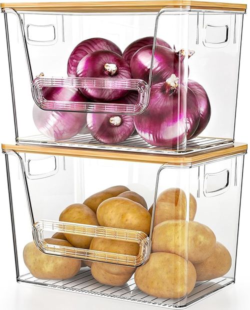 Delam2 Set Pantry Organizers and Storage, Trash Bag Holder Under Sink Organizer for 4-13 Gal Bags, Trash Bag Dispenser with Bamboo Top for Onion, Potato, Garlic,