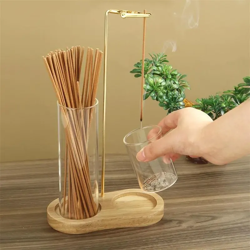 2 in 1 Incense & Candle Holder, 1 Count Wooden Base Aromatherapy Diffuser Incense Burner with Removable Glass Ash Collector, Woody Home Decor Ornament for Living Room Bedroom, Funny Gift, Scented, Aroma, Fragrance Perfume