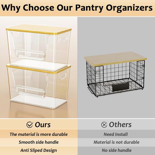 Delam2 Set Pantry Organizers and Storage, Trash Bag Holder Under Sink Organizer for 4-13 Gal Bags, Trash Bag Dispenser with Bamboo Top for Onion, Potato, Garlic,