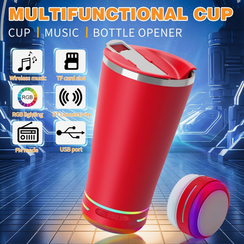 Music Vacuum Cup Cup With Bt Speaker, Music Vacuum Cup Cup Stainless Steel Bt Speaker Bottle, Double-Wall Insulated Travel Tumbler For Hot  Cold Drinks