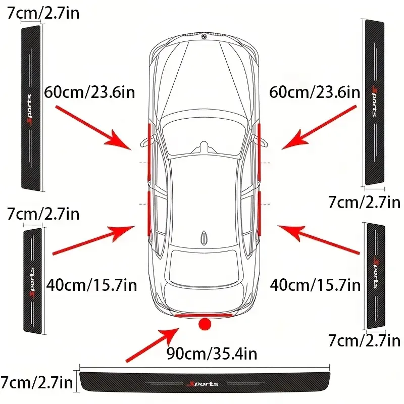5-piece set of sports carbon fiber patterned threshold protection strip, trunk protection strip, scratch resistant, abrasion resistant, anti stepping threshold decoration strip, universal car accessories