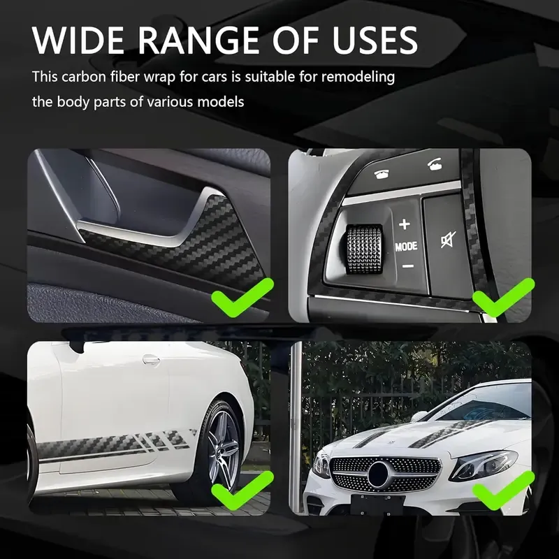 Black 6D Carbon Fiber Vinyl Wrap Roll 1.6ft x 16.4ft, 8yr Glossy Car Wrap Film Featuring Bubble Free Air Release Technology, Car Moto DIY Interior Exterior