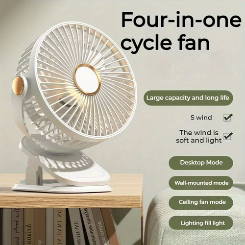 Ultra-quiet Portable Mini Fan with 5-speed Ambient Night Light - USB Rechargeable, 2 Color Options, Multi-functional Hanging-clip-desktop Design, Brushless Motor for Silent Operation, Ideal for Bedrooms, Camping, and Travel. Rechargeable Portable Fan