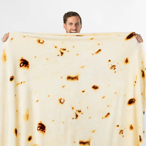 PAVILIA Burrito Tortilla Pizza Blanket, Double Sided Taco Flour Wrap Novelty Throw for Adult Kid Teen, Realistic Food Blanket, Funny Gag Gift for Birthday