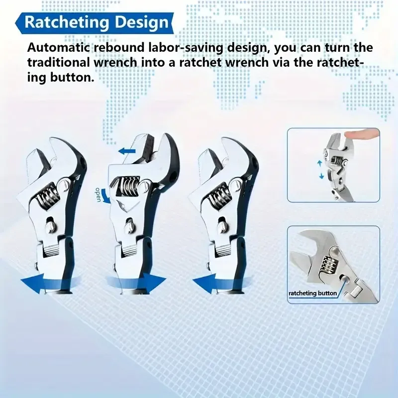 1pc 5-in-1 Adjustable Ratcheting Wrench Set - 25.4cm to 30.48cm Crescent Wrenches with 180° Folding