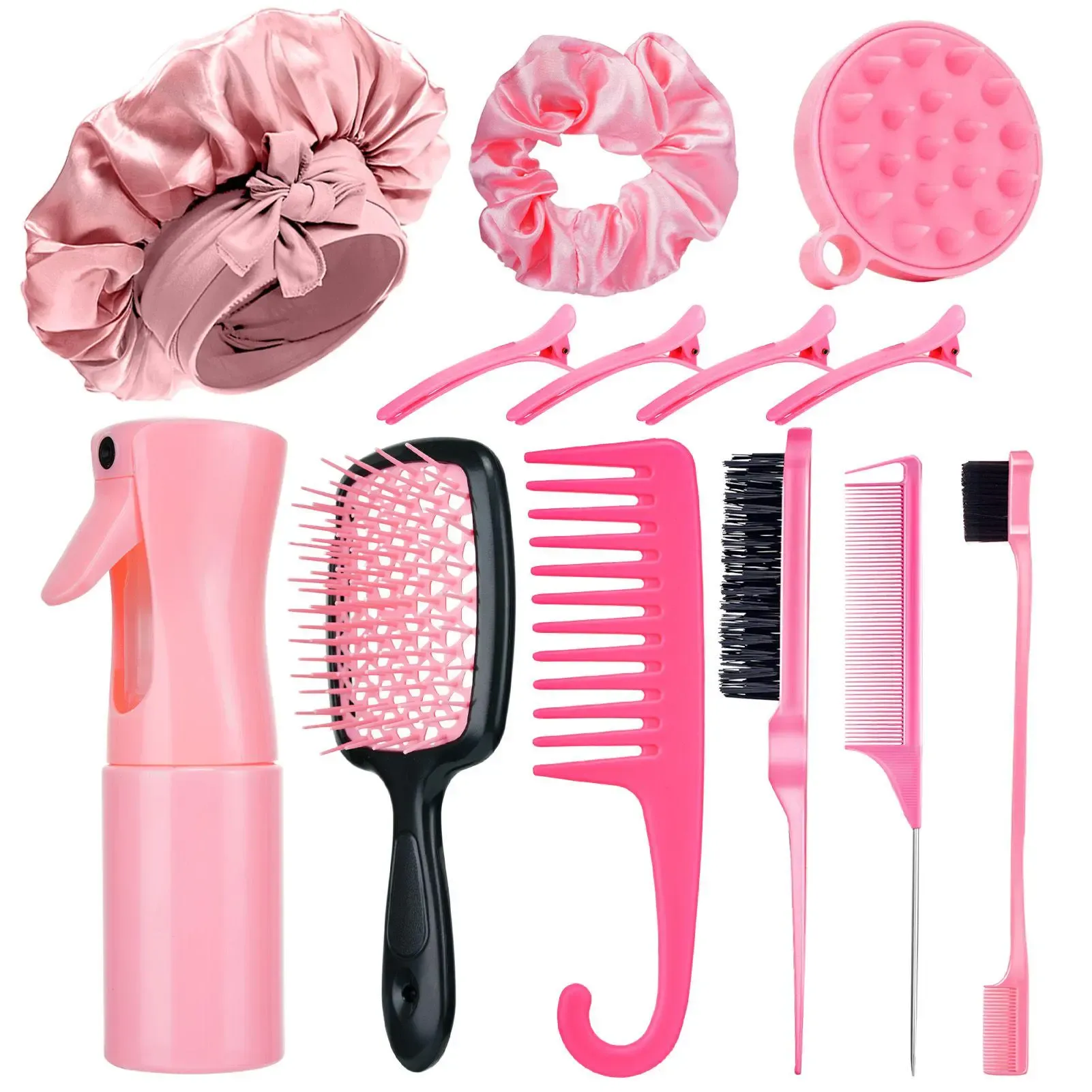 Purple 6-in-1 Hair Brush Set with Detangler & Combs for Straight Curly All Hair Types Wet Dry Adults Children 13 Counts Hair Care Kit