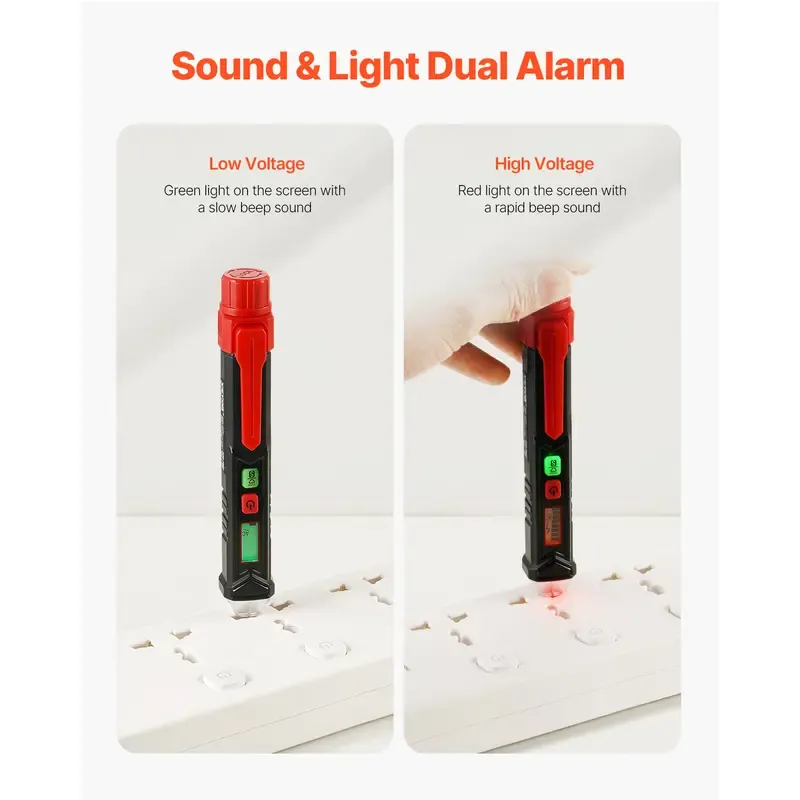 VEVOR Voltage Tester,Summervibes,Summervibes, Non-Contact Voltage Detector with Adjustable Sensitivity,Dual Range AC 12V-1000V   48V-1000V Live & Null Wire Tester Pen with Visual and Audible Alarms,CAT III 1000V Rating