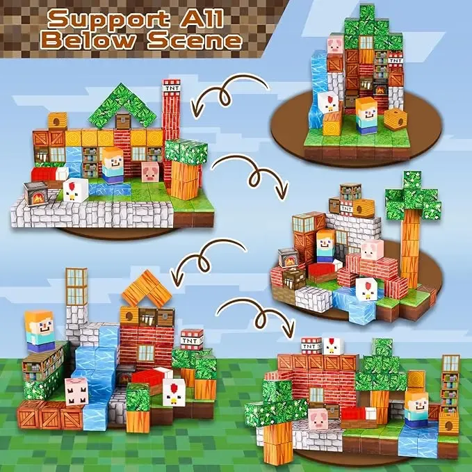 Magnetic Blocks-100PCS Magnetic Building Blocks Magnetic Tiles Stacking, Build Mine Magnet World Set, STEM Montessori Sensory Toys magnet blocks Cubes Creativity Outdoorfun minecraft magnetic blocks