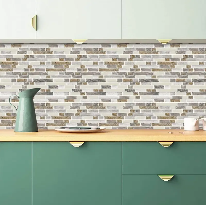 3 Sheets Smooth Thicker Design Vinyl Peel and Stick Tile Backsplash,12inchesx12inches Self Adhesive for Kitchen & Bathroom, Decoration Items Sticker Decorative Ornaments