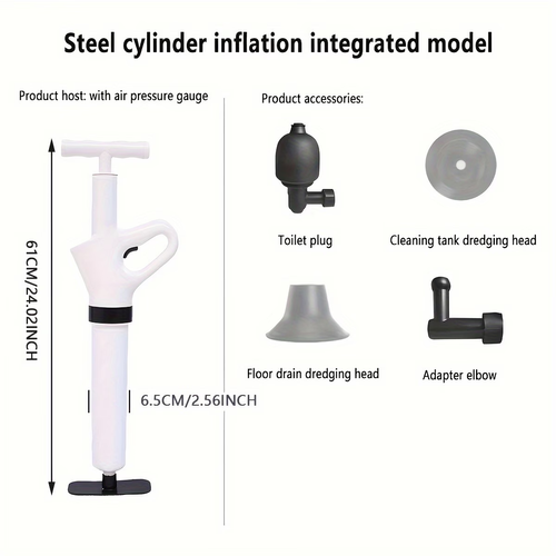 Heavy-Duty Drain Jet Gun - Powerful Toilet Plunger for Unclogging Bathroom, Sink, And Floor Drains, Air Plunger Tool with Adjustable Pressure, No Electricity Needed, Durable Plastic Design
