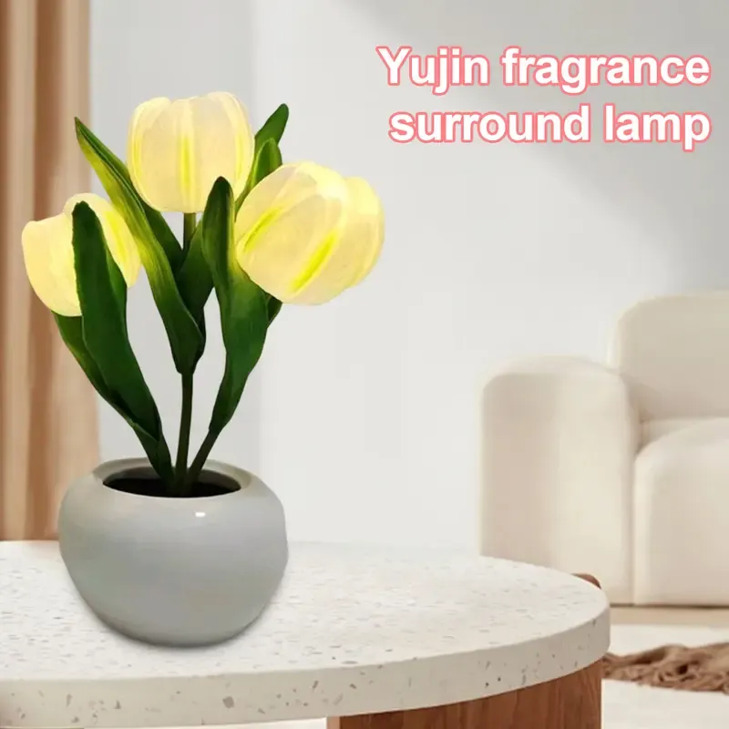 LED Simulation Tulip Table Lamp with Vase, Romantic Home Living Room Tabletop Decoration, Festive Holiday Gift for Home Supplies