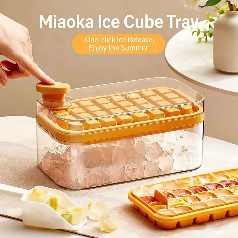 Large Capacity Round Ice Cube Tray Mold, Ice Cubes Maker, Food Grade Silicone Easy Release, Home Refrigerator Use, Includes Scoop, Durable & Reusable