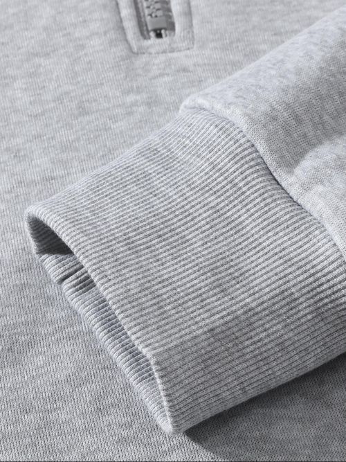 Men's Plain Two-piece Sweatsuit Set, Basic Regular Fit Casual Drop Shoulder Half Zip Zippers Long Sleeves Fitted Hoodie & Pocket Drawstring Elastic Sweatpants, Men's Clothing