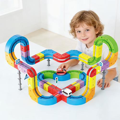 Multi-functional 3D Track Car 67 pcs Multi-functional 3D Track Car, Educational DIY Assembly Parking Toy, Children's Electric Suspended Track Car Set