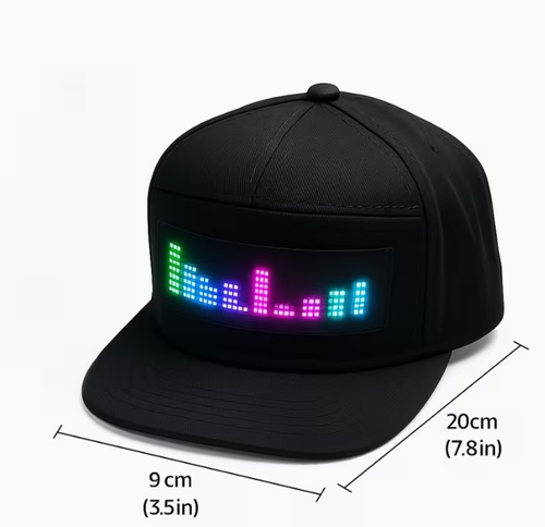 Programmable LED Hat for Men | Black, Scrollable Text & Animated Patterns, APP-Controlled, Adjustable, Woven Fabric, Ideal for Parties & Holidays