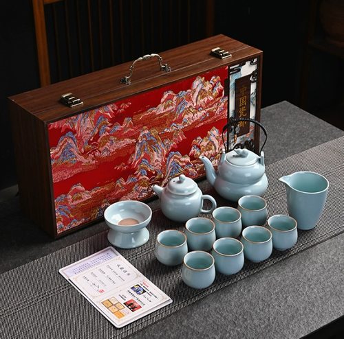 Ru Ware Tea Set in Embroidered Gift Box