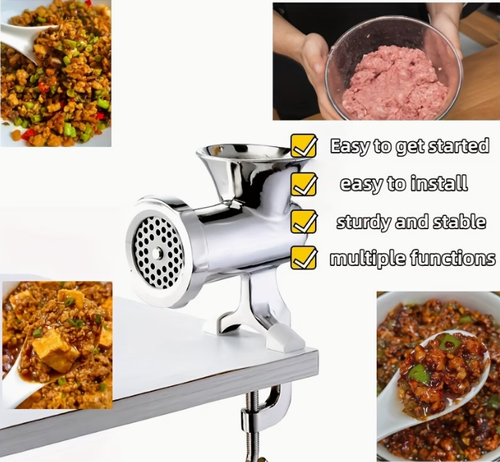 2026 Upgraded Manual Meat Grinder with Table Clamp- Heavy-Duty Stainless Steel Hand-Cranked Food Processor, No Electricity Required, for Grinding Meat, Vegetables, and Spices