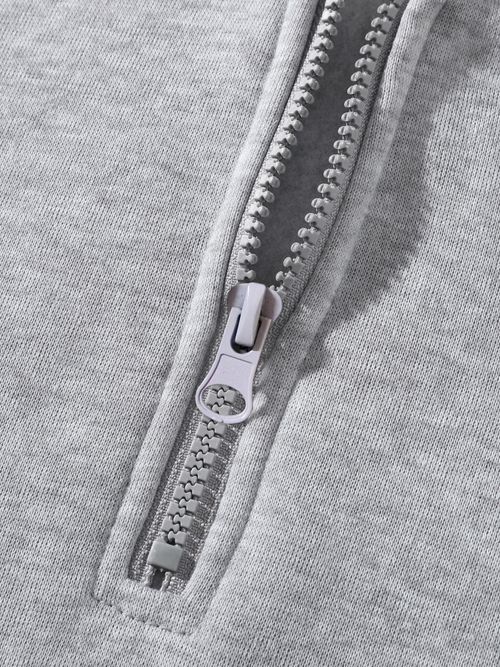 Men's Plain Two-piece Sweatsuit Set, Basic Regular Fit Casual Drop Shoulder Half Zip Zippers Long Sleeves Fitted Hoodie & Pocket Drawstring Elastic Sweatpants, Men's Clothing