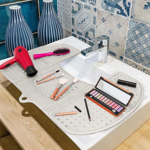 Beauty Brush Cleaning Mat, RV Camper Sink Cover & for Small Spaces (Large Pearl)