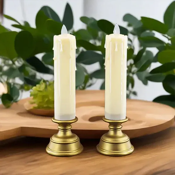 LED   Pillar   Candle   With   Stand  2 pieces