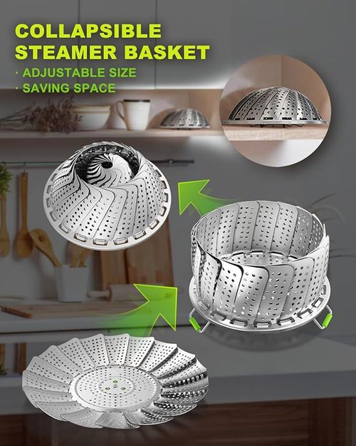 2 Layer Steamer Basket for Cooking - Large Capacity 2-in-1 Stainless Steel Vegetable Steamers,Expandable 5.4-11 Inches Adjustable Steamer Insert for Pots,Instant Pot,Dual Layer Steamers for Baby Food,Seafood,Dumplings ​