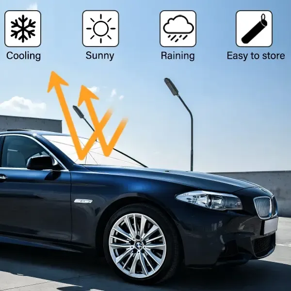 Foldable Anti-UV Windshield Sunshade Multipurpose Car Front Window Heat Protective Umbrella for Sedan SUVs Automotive Exterior Accessories for Men & Women Car Essentials