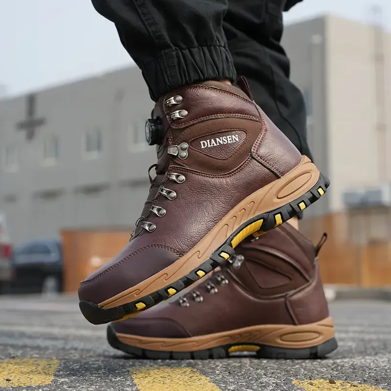 Work Boots Indestructible Safety Shoes Men Steel Toe Shoes Puncture-Proof Sneakers Non Slip Work Shoes New Fashion Rotary Buckle Protective Boots Construction Work Shoes