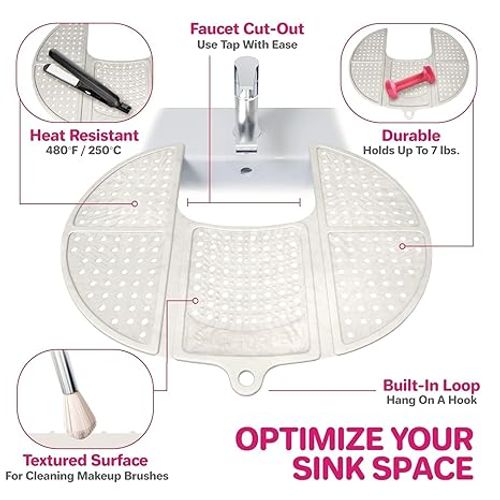 Beauty Brush Cleaning Mat, RV Camper Sink Cover & for Small Spaces (Large Pearl)