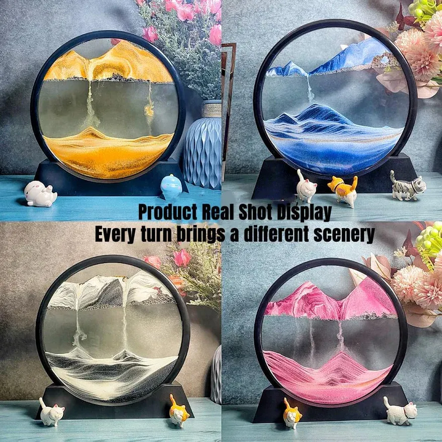 3D Moving Sand Art Frame | Rotating Liquid Sandscape Decor for Stress Relief & Desk Display