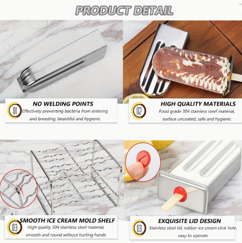 10pcs 304 Stainless Steel Popsicle Mold Set with Lids, Stainless Steel Popsicle Stick Holder Base, and Ice Cream Sticks - DIY Metal Popsicle Molds, Creative Fruit Popsicle Molds, Kitchen Tools