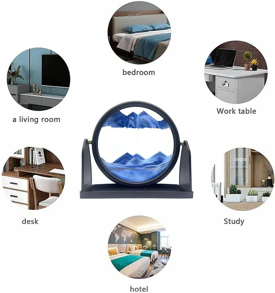 3D Moving Sand Art Frame | Rotating Liquid Sandscape Decor for Stress Relief & Desk Display