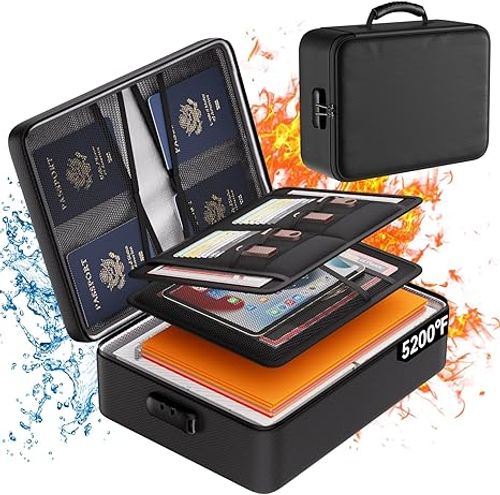 DocSafe 5200°F Document Organizer with Lock, Upgraded Heat Insulated Fireproof＆Water-Resistant Box 8 Layers File Organizer, Portable Home Travel Safe Storage for Important Documents and More