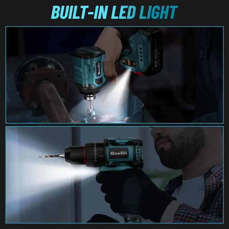 Seesii 3-8'' Brushless Cordless Drill and 1-4'' Impact Driver Combo Kit with 2 Batteries, 21V Max Electric Brushless Power Tool Set with Fast Charger, Black Friday Deals