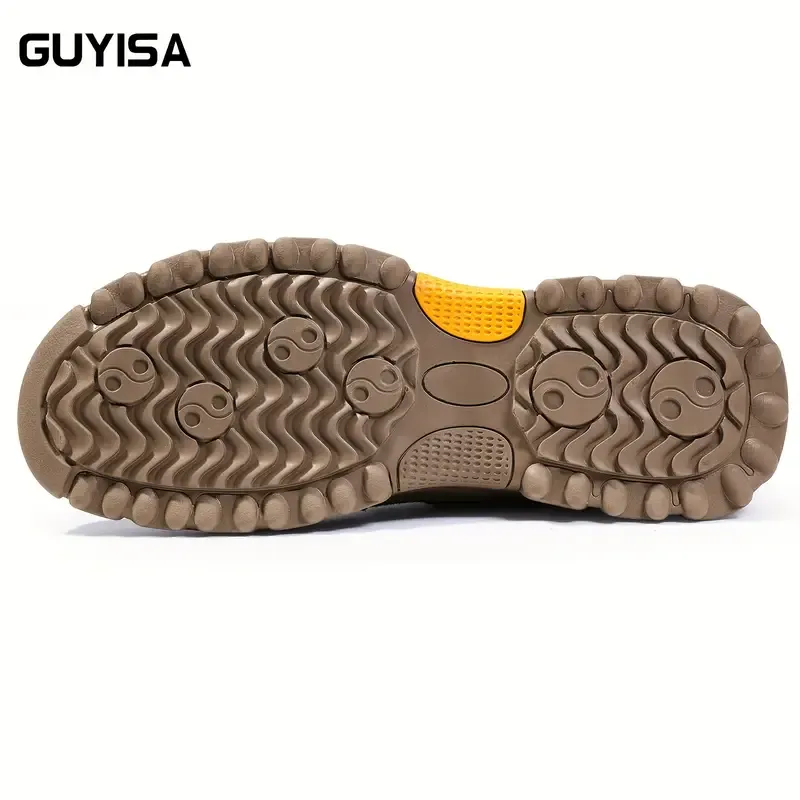 Safety shoes, labor protection shoes, impact-resistant, puncture-resistant, spark-resistant, steel-lined, rubber-soled, round-toed, mid-tube, Velcro, flat-bottomed, welder construction site, four seasons brown