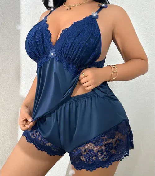 Shorts Pajama Set – Soft satin-like fabric, adjustable straps & V-neck.