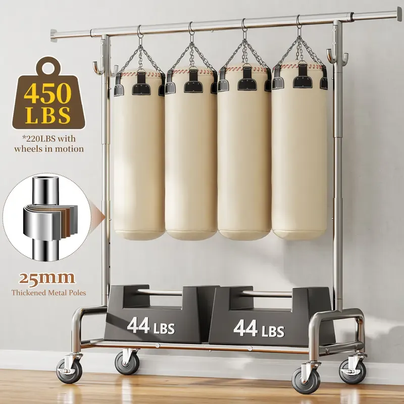Raybee Clothes Rack for Hanging Clothing with Lockable Wheels,75 inches Extendable & Height Adjustable Coat Rack,Heavy Duty Clothes Racks Holds Up to 440LBS,Portable Rolling Garment Rack with 4 Hooks for Bedroom,Laundry Room,Commercial, Chrome
