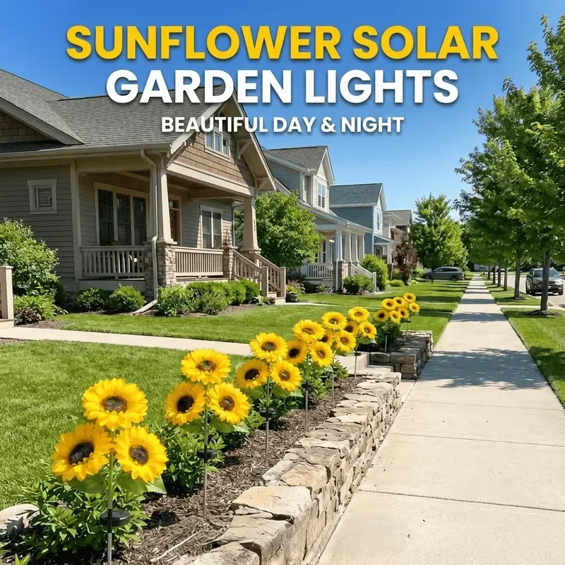 Solar Powered LED Sunflower Garden Lights - Set of 2 Pieces, Realistic Nighttime Glow for Yard, Lawn, Patio, and Porch Decoration, Waterproof IP65, Energy-Efficient Outdoor Lighting, Garden Lighting | Decorative Solar Lights | Durable Plastic Flowers,