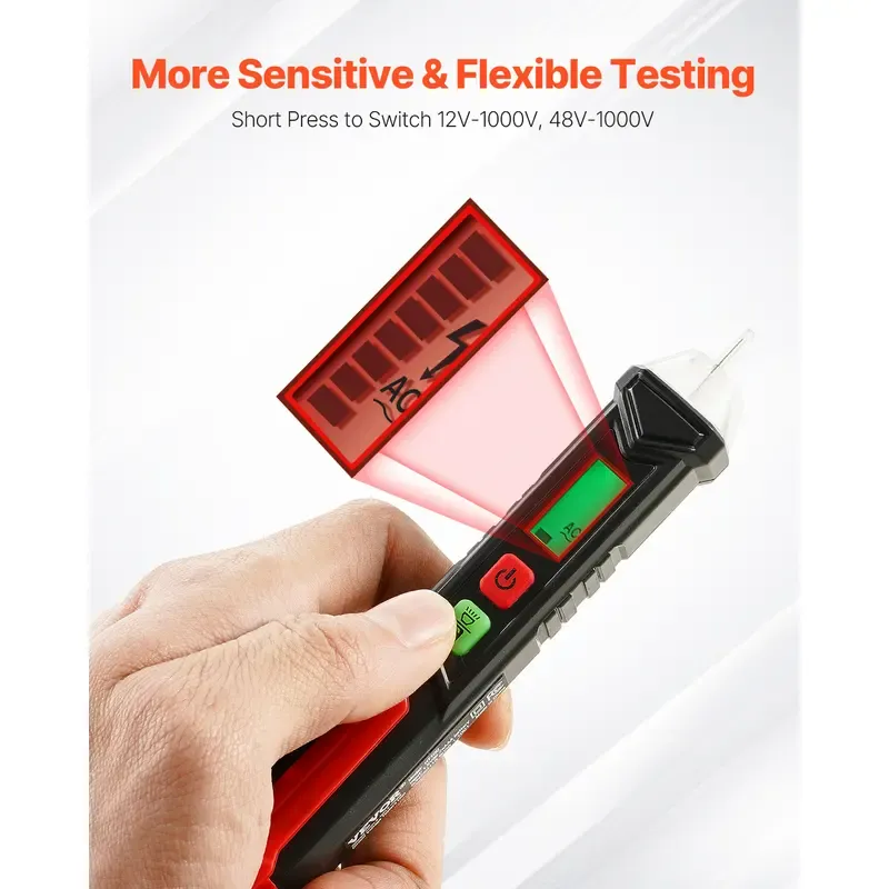 VEVOR Voltage Tester,Summervibes,Summervibes, Non-Contact Voltage Detector with Adjustable Sensitivity,Dual Range AC 12V-1000V   48V-1000V Live & Null Wire Tester Pen with Visual and Audible Alarms,CAT III 1000V Rating