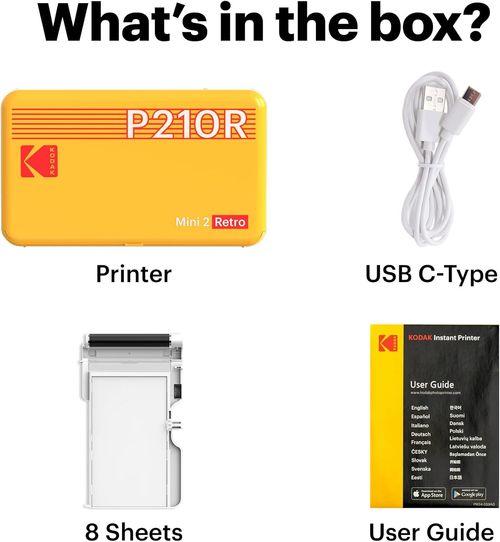 KODAK Mini 2 Retro 4PASS Portable Photo Printer 3-inch + 8 Sheets, Black Premium Quality- White