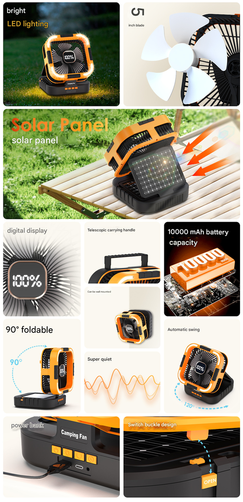3  in 1 Solar Camping Fan