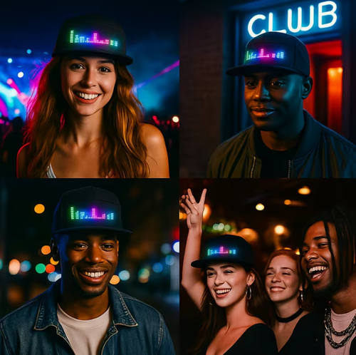 Programmable LED Hat for Men | Black, Scrollable Text & Animated Patterns, APP-Controlled, Adjustable, Woven Fabric, Ideal for Parties & Holidays
