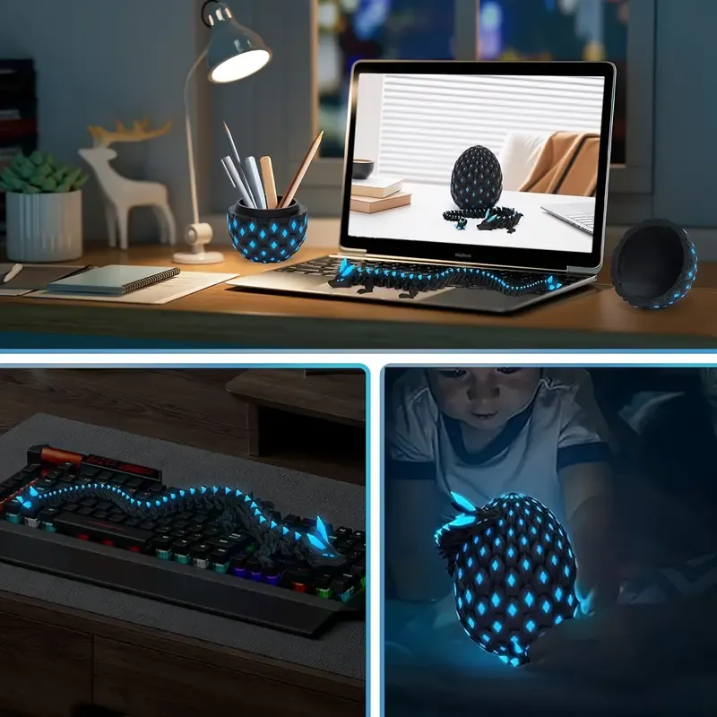 1set 3D Printed Dragon with Eggs Mystery Dragon Egg Glow in The Dark 3D Print Dinosaur Eggs Dinosaur Design for Home Decor Funny Gift Staute
