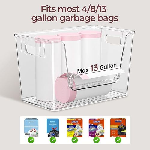 Delam2 Set Pantry Organizers and Storage, Trash Bag Holder Under Sink Organizer for 4-13 Gal Bags, Trash Bag Dispenser with Bamboo Top for Onion, Potato, Garlic,