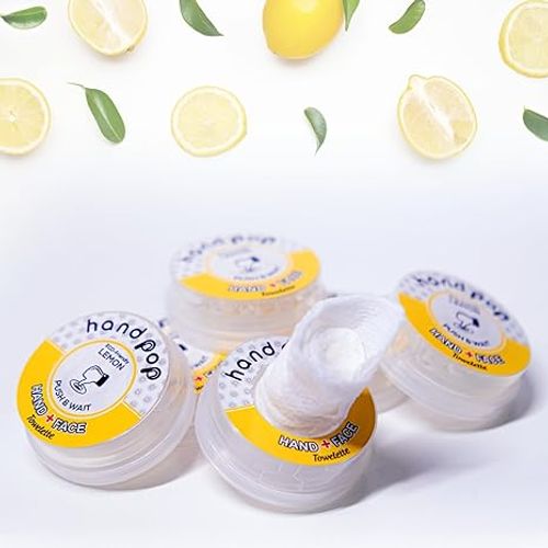 Hand Pop Lemon Scented Wipes - 50 Pack of Travel Size Wet Towelettes, Alcohol-Free, Wipes for Skin Hydration, Convenient, Eco-Friendly, Refreshing, Fits in Gym Bag, Purse, Pocket, or Luggage