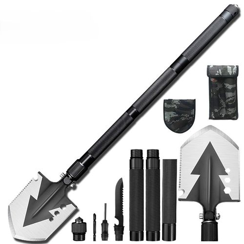 Rhino USA Survival Shovel w Pick Heavy Duty Carbon Steel Military Style Entrenching Tool for Offroad, Camping, Digging Dirt, Sand, Mud & Snow