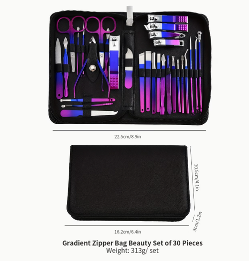 30pcs Full-Size Professional Manicure & Pedicure Set Suitable for Home or Travel - Luxury Rust-Proof Care Tools with Storage, Beauty Kit for Women & (Eyebrow Trimming, Foot & Toenail Care)