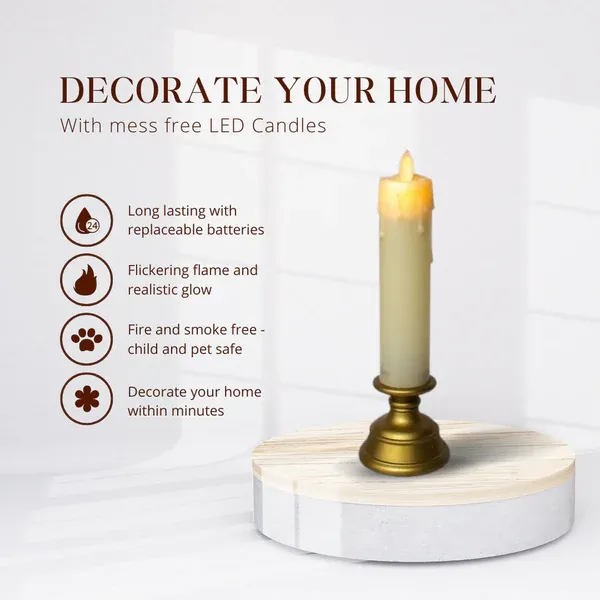 LED   Pillar   Candle   With   Stand  2 pieces