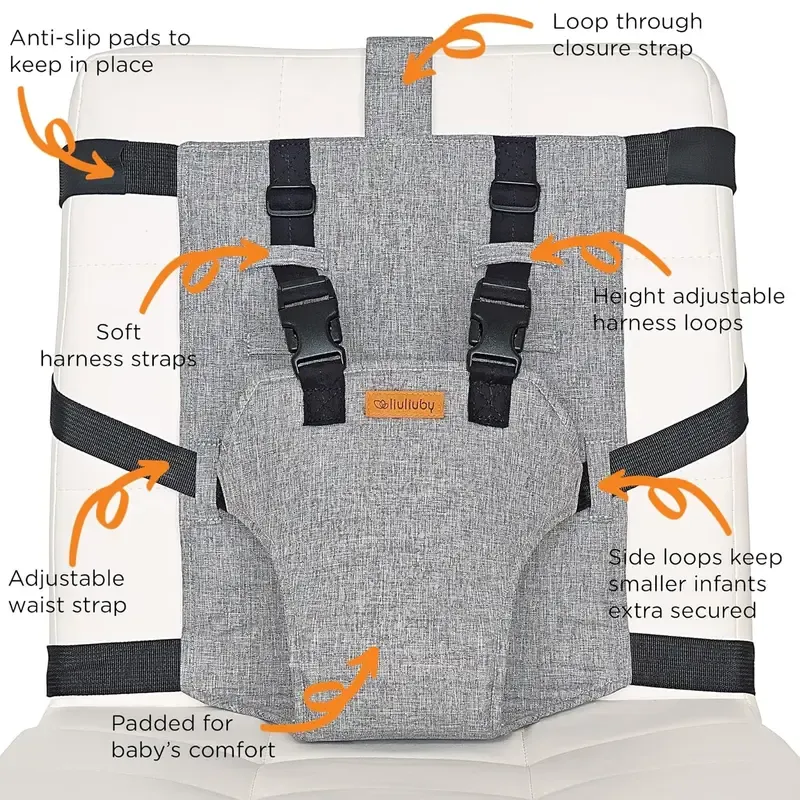 Baby Travel Harness Seat - Super Compact High Chair for Babies - Lightweight & Ergonomic Carrier with Adjustable Straps - Perfect for Travel & Home Use