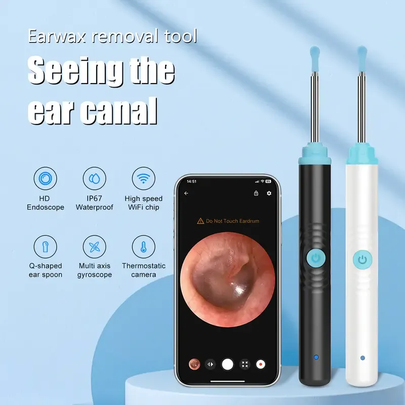 Silicone Ear Care Kit, HD Visual Ear Wax Removal Tool with Camera,1296P HD Camera Ear Cleaner, Birthday Party Gifts, Christmas Gifts